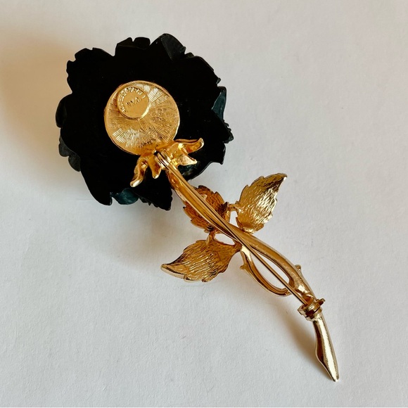 Vintage Signed Accessocraft NYC Black Rose Brooch - Picture 7 of 8